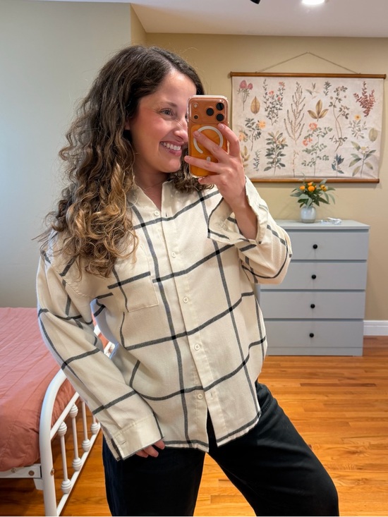 Z Supply Tops - Z Supply Beige Windowpane Button-Up Shirt - Oversized Plaid Soft Flannel Medium